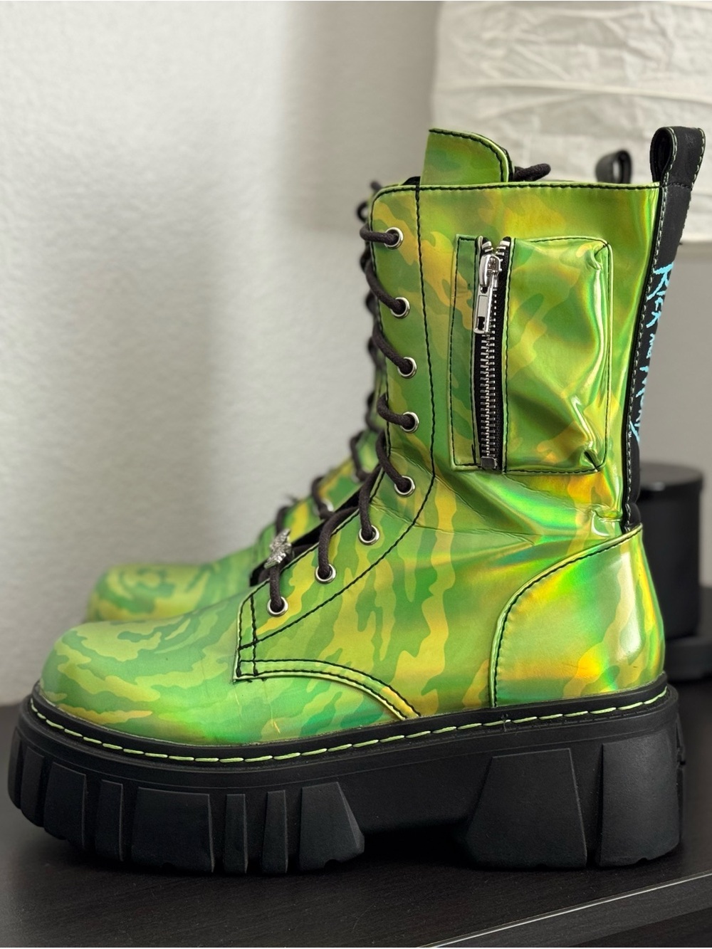 Dolls Kill × Rick & Morty Trippy Print Platform Combat
Boots
